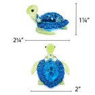 Tiny 2    Long Green Blue Sea Turtle Figurine Miniature Hand Blown Glass Marin   