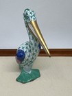          24k Herend          Pelican 5170 Green Fishnet Waterfowl Figurine Bird