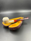 Vintage Turkish Meerschaum Pipe     Subtle Bulldog     Amber Stem     Fitted Case