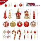 80pcs Christmas Balls Ornaments Set Tree Decorations - Red   Gold