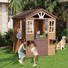 Wooden Kids Playhouse With Play Kitchen Cedar Outdoor Toddler Cottage Backyard