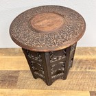 Antique Octagonal Carved Wooden Folding Anglo Indian Side Table 13 x12 