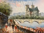Vintage Mid Century Burnett Notre Dame Paris Oil Painting Signed 