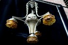 Antique French Art Deco Design Chandelier Amber Glass Shade Lamp