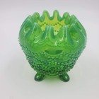 Antique Northwood Jefferson Glass Opalescent Green Beaded Drape Footed Rose Bowl