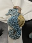Set Of Four Preowned Beaded Sea Horse Napkin Rings Blue natural