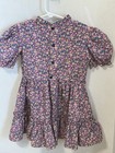 Vintage Girls Dress Size 6 Purple Floral Ruffle Lace Bow Puff Sleeve