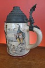 Antique Mettlach Villeroy   Boch Beer Stein With Bowling Gnomes With Lid 1909