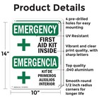  2 Pack  First Aid Kit Inside Bilingual Osha Emergency Sign Decal Metal Plastic