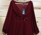 Nwt Ever Pretty Burgundy Chiffon Floor Length Gown W sheer Lantern Sleeves   e
