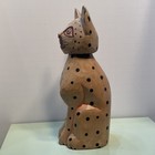Vintage Indonesian Hand-carved Wooden Folk Art Cat Bobblehead With Polka Dots