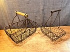 Set Of 2 Antique Wire Egg Baskets Vintage Country Farmhouse Harvest Garthering