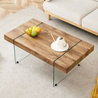 Modern 43 3   Coffee Table W  Tempered Glass Legs Wood Center Table Living Room