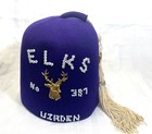 Vintage Elk s Lodge Lot  Bejewelled Fez Hat  Hat Box  Sash  Tie  Clip Tie  Pins 