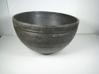African Hand Carved Wooden Milk Bowl Geometric Pattern Farmhouse Rustic