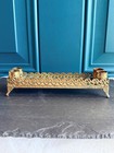 Vintage Gold Tone Vanity Lipstick Holder Tray Ornate Filigree Hollywood Regency