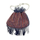 Mid Century Modern Original Vintage Red   White Plastic Beads Drawstring Bag
