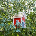 Red Rustic Wooden Bird House - Hanging Feeder - Colorful Bird House