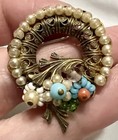 1949 Adolph Katz Coro Faux Pearl   Glass Bead Flower Pin Brooch Handmade Vintage