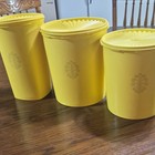 Set Of 3 Yellow Plastic Kitchen Canisters W  Lids Vintage Retro