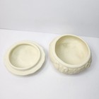 Vintage Porcelain Trinket Box White Embossed Floral Pattern Rustic Home Decor