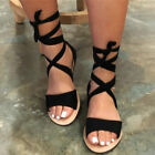 Summer Womens Strappy Open Toe Gladiator Sandals Comfy Lace Up Flat Shoes