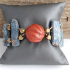 Artisan Raw Kyanite Slabs Red Jasper Bracelet Bronze Beads Sterling Clasp 7 25   