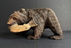 Vintage 1969 Hokkaido Wood Carved Bear Salmon Mashu Lake Japanese Folk Art
