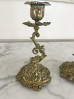 Gorgeous  Pair Art Nouveau Antique Brass French Candlesticks Vintage Patina 