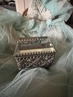 Antique French Thick Beveled Glass Jewelry Casket Metal Ormolu Trinket Box