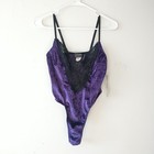 New Vtg Juliara Bodysuit Teddy M Purple Black Lace Velvet Velour Thong Romantic