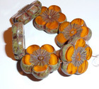 Hibiscus Flower Orange   Burnt Orange W  Picasso Finish  21mm Czech Glass Beads