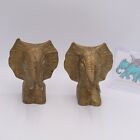 Vintage Solid Brass Elephant Head Bookends Tusks Trunk Up 6 5  Hollywood Regency