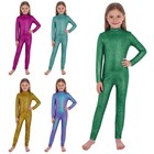 Kids Girls One Piece Romper Bodysuit Shiny Catsuit Tumbling Dance Unitards Dance