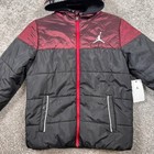 Jordan Kids Puffer Jacket Gym Red Black Winter Hooded Zip Up Size Large New
