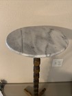 Vintage Marble Top Oak Pedestal Plant Stand Carved Column Side Table 32 5    X 12   