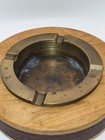 Vtg Mcm Wood Grain Leather Cigarette Cigar Ashtray Heavy Brass Insert Retro