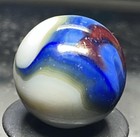Vtg Jabo  Cobalt Blue Red oxblood  Swirl On White  60 Glass Marble