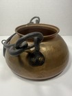 Vintage Hammered Copper Cauldron Pot Wrought Iron Handle Farmhouse Hearth Kettle