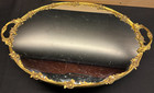             vintage Gold Gilded Mirrored Vanity Tray With Rose Details