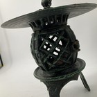 Vintage Asian Cast Iron Bird Lantern Pagoda Hanging Garden Chipped Green Patina