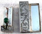 Vintage 800 Silver Elaborate Etched Lipstick Holder Compact Mirror Jade Stone