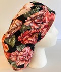 Pink Floral On Black Print Size Large Medical Bouffant Scrub Cap Surgery Hat