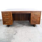 Mid Century Danish Modern Desk Executive Walnut 5 Drawer Locking Cabinet File