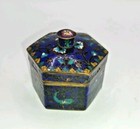 Vintage Chinese Cloisonn   Hexagon Trinket Box - Brass Base  Floral   Bird Motif
