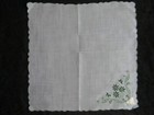 Vintage Embroidery Hankie Dark Green Flowers Emb Handkerchief Hanky 1296