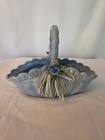 Vintage Blue Decorative Basket With Floral Accents