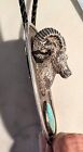 Ram Sterling Silver Turquoise 3d Bolo Tie Vintage Signed Dated Big Horn Sheep