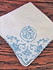 Vtg Hanky Handmade Lace   Embroidery Monogram S Blue  155
