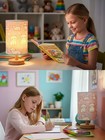 Pink Cat Dimmable Led Night Lamp  3 Color Changing  Wood Base  Fabric Shade 